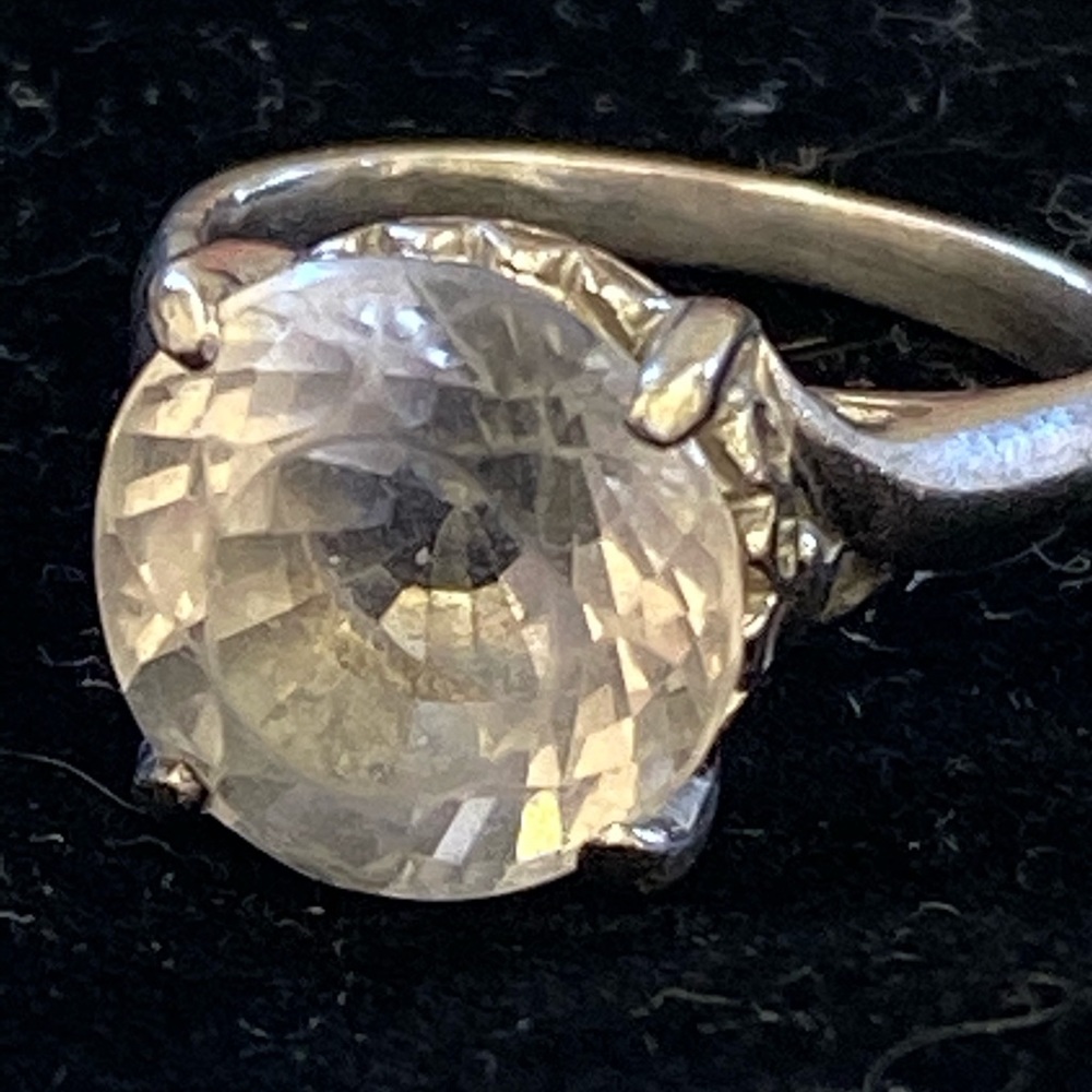 Sterling silver artisan White Topaz ring, stamped